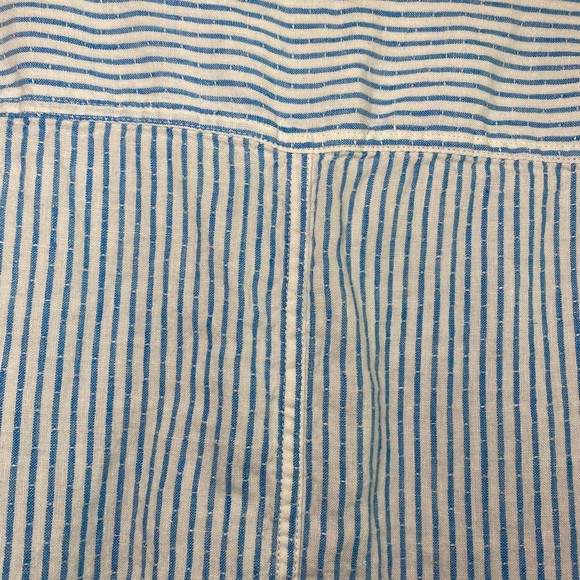 TALBOTS woman's size medium M 100% linen blue white striped button top shirt - Picture 10 of 12